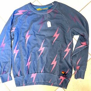 NEW Aviator Nation Blue Sweatshirt with Lightning Bolts, small